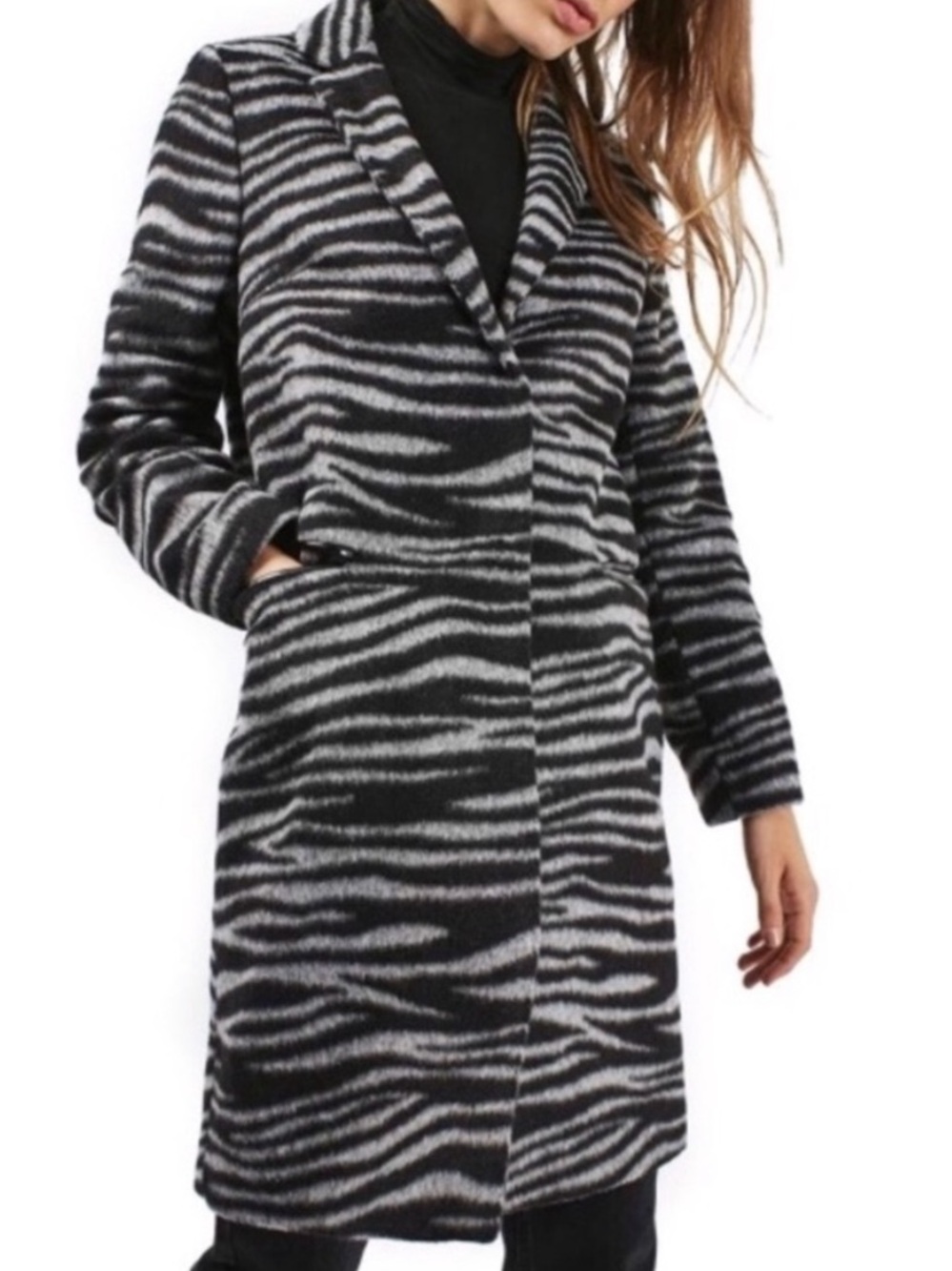 Topshop Black and White Zebra-Pattern Trench Coat